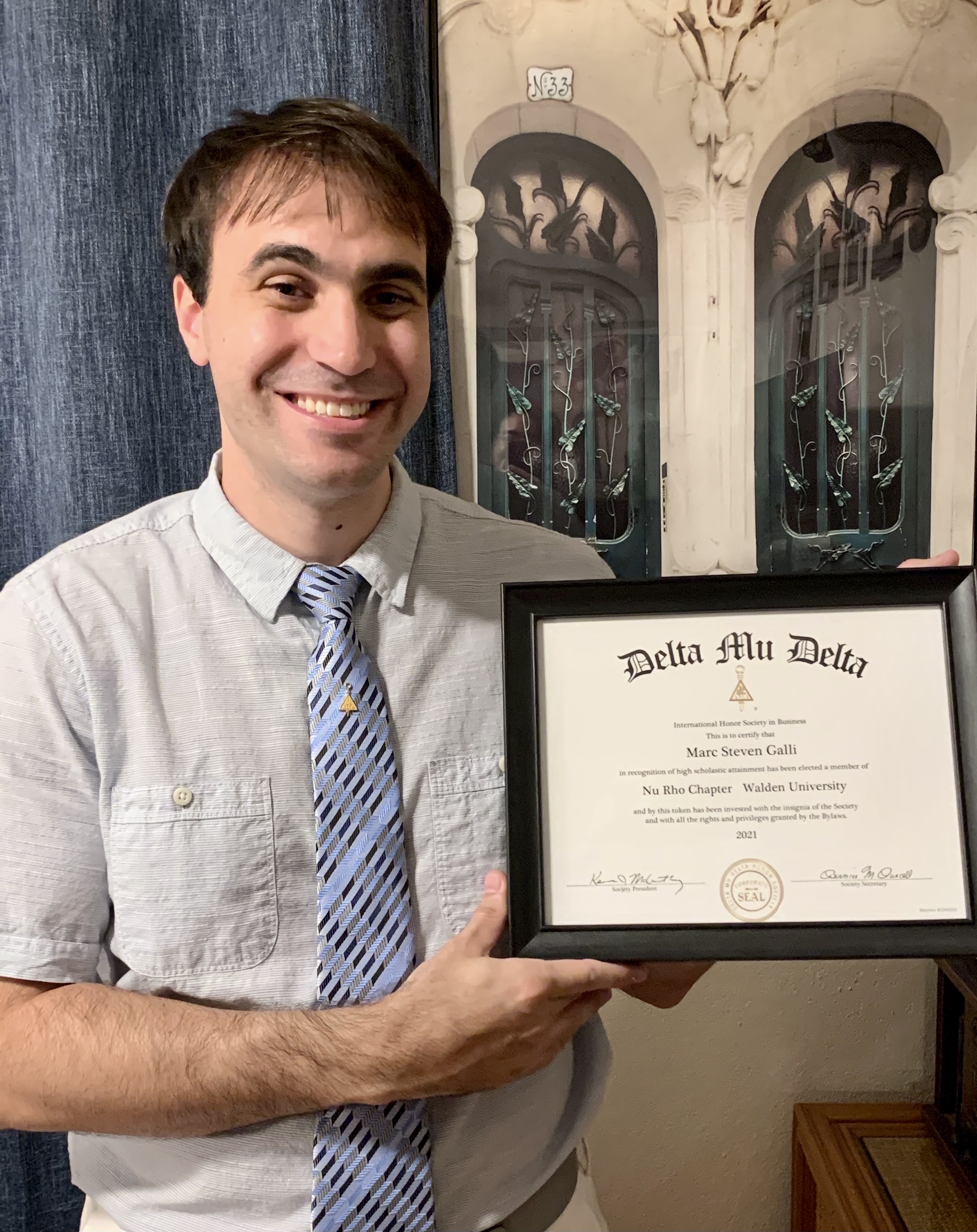 Marc Galli, Certificated by Delta Mu Delta International Honor Society in Business
